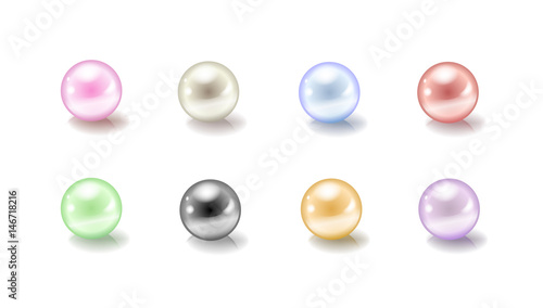 Collection of shiny vector colorful pearls on white background
