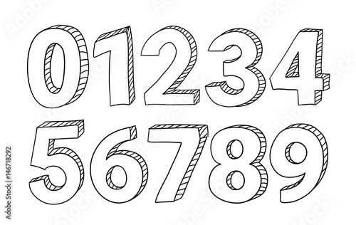 Set of hand drawn vector numbers isolated on white background photo