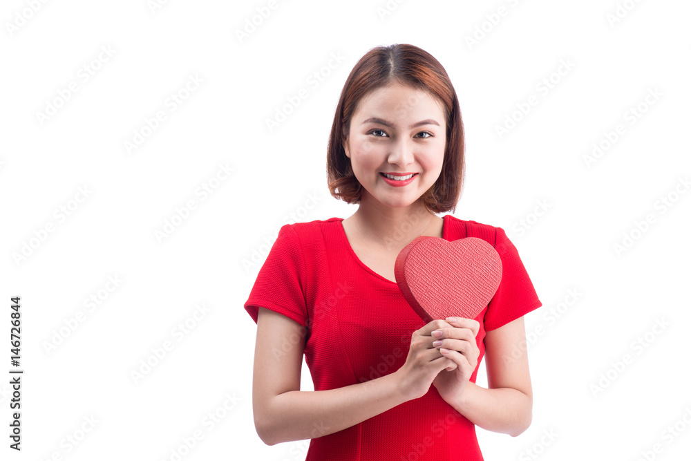 Holidays, love and happiness concept. Beautiful asian girl with gift box Holidays, love and happiness concept. Beautiful asian girl with gift box