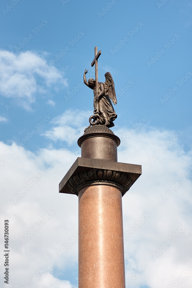 Alexander Column in the middle of the Palace square in St. Petersburg, Russia.
