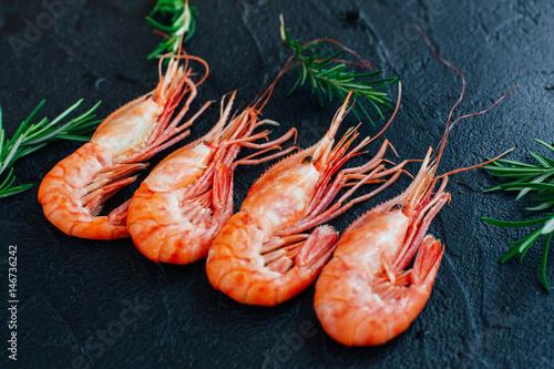 Shrimp on a dark background