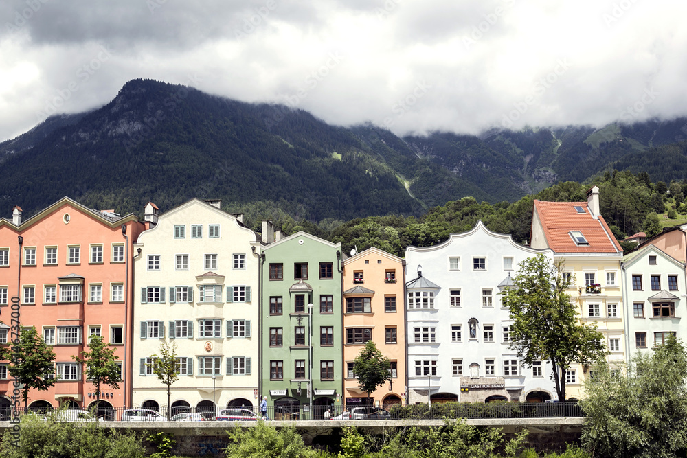 City scape in Innsbruck city center. It is capital city of Tyrol in western Austria, Europe