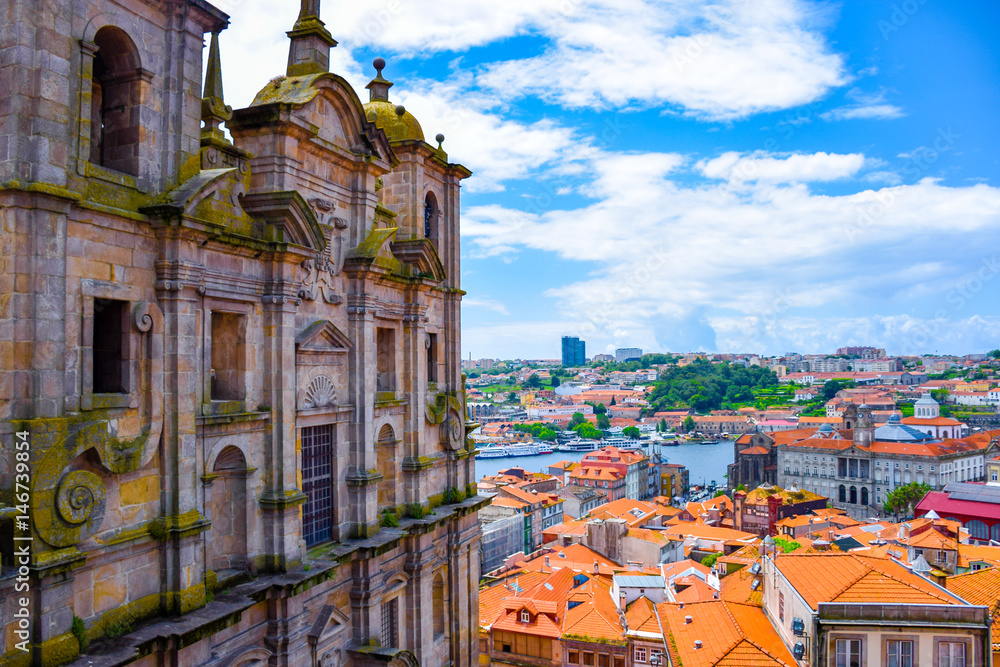 View of colorful Porto's city center with Duoro river from Igreja dos Grilos
