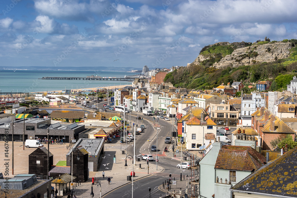 Looking across Hastings in Sussex on the south coast of England
