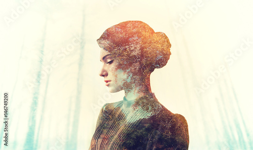 Konstfotografi Female body with grunge texture, double exposition