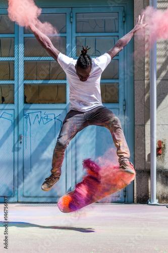 Skating Skater Skateboard with Holi Powder photo