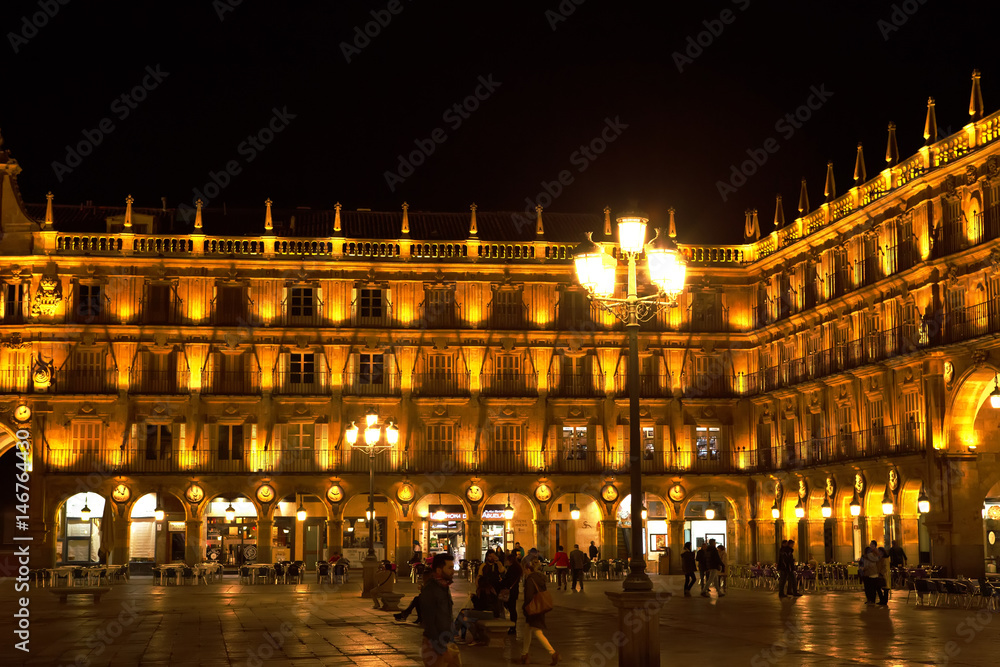 The Plaza Mayor, Salamanca, at night.