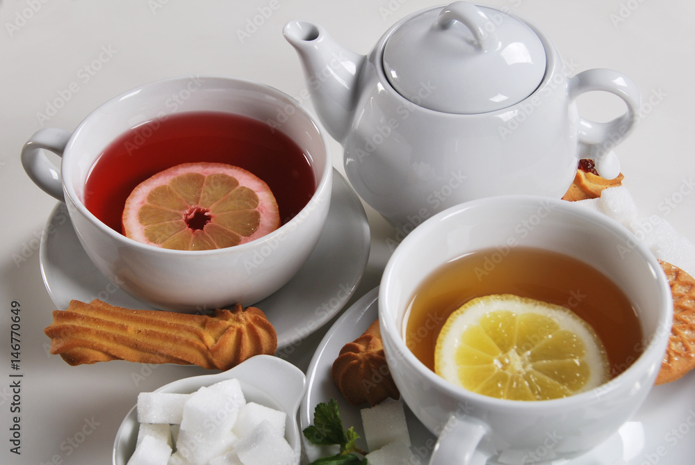 Two tea for breakfast with homemade cookies Two tea for breakfast with homemade cookies