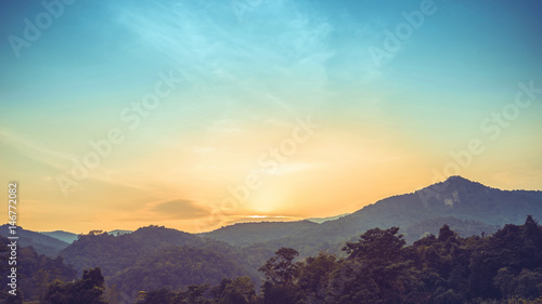 Landscape mountains, atmosphere, evening sun Tropical Thailand Doi Inthanon