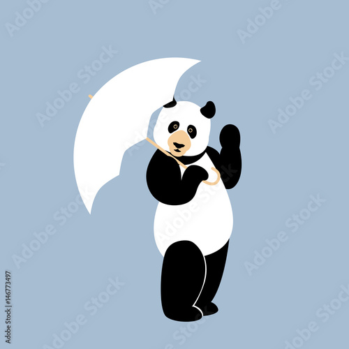 Fototapeta Naklejka Na Ścianę i Meble -  Panda with umbrella vector illustration style Flat