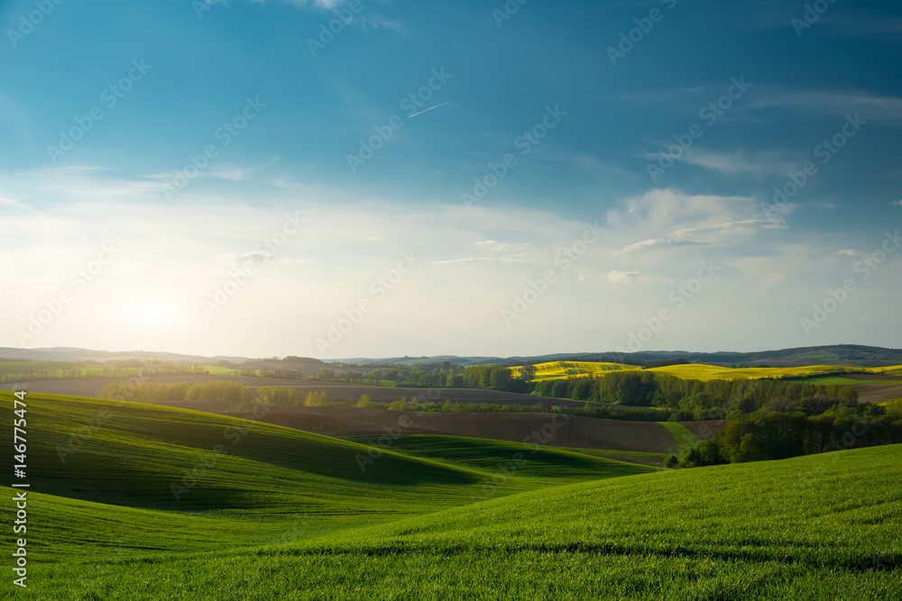 Countryside and green hills landscape