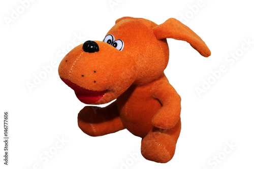 Isolated plush toy dog, colored toy photo