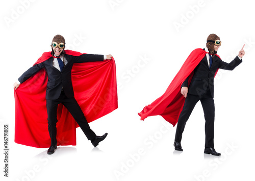 Man in red cover isolated on white