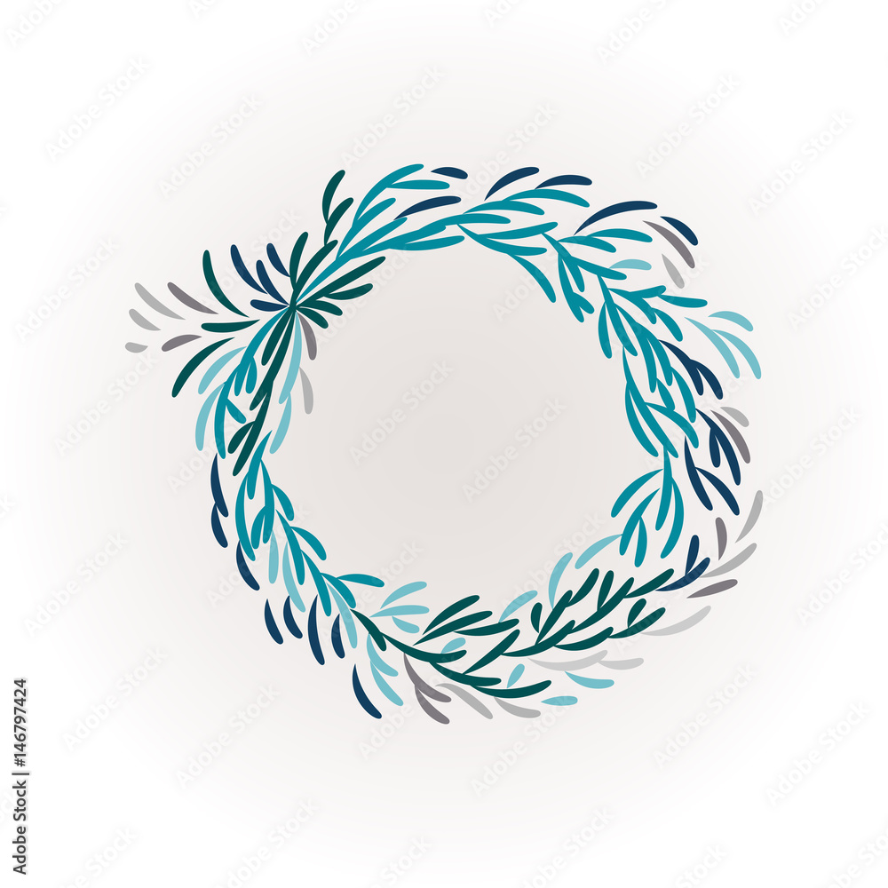 Leaf wreath. Wreath of doodle foliage. Vector vintage illustration.