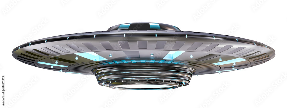Vintage UFO isolated on white background 3D rendering - obrazy, fototapety, plakaty 