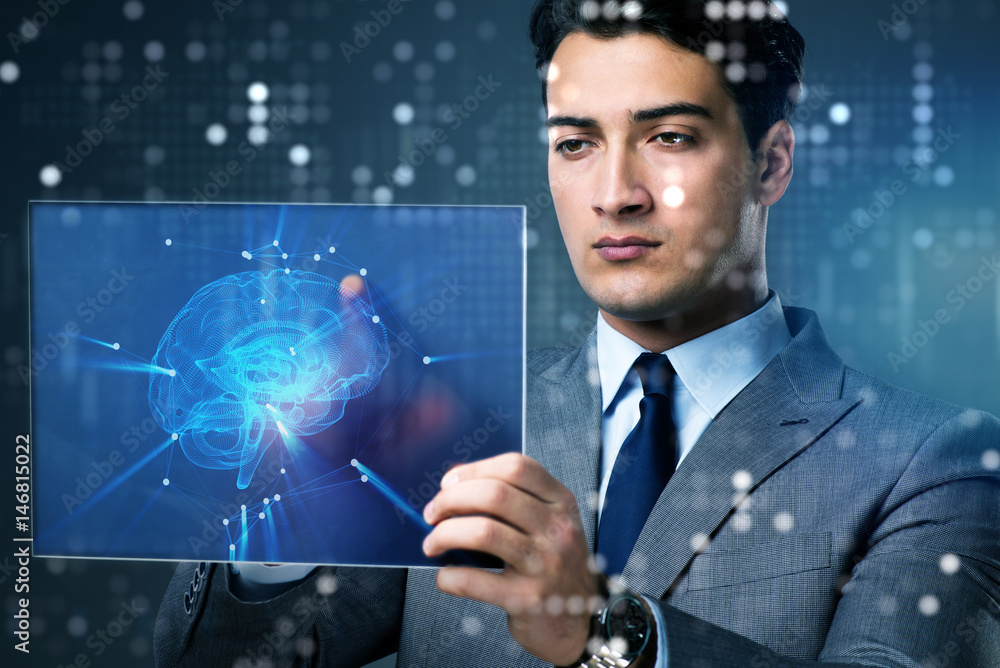 Businessman in artificial intelligence concept Businessman in artificial intelligence concept