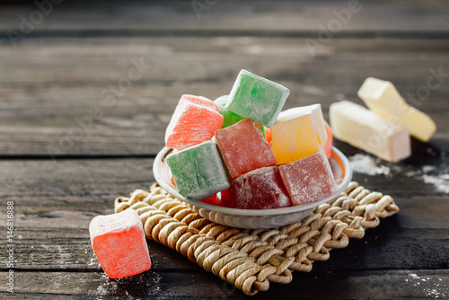 Turkish delight lokum on little plate photo