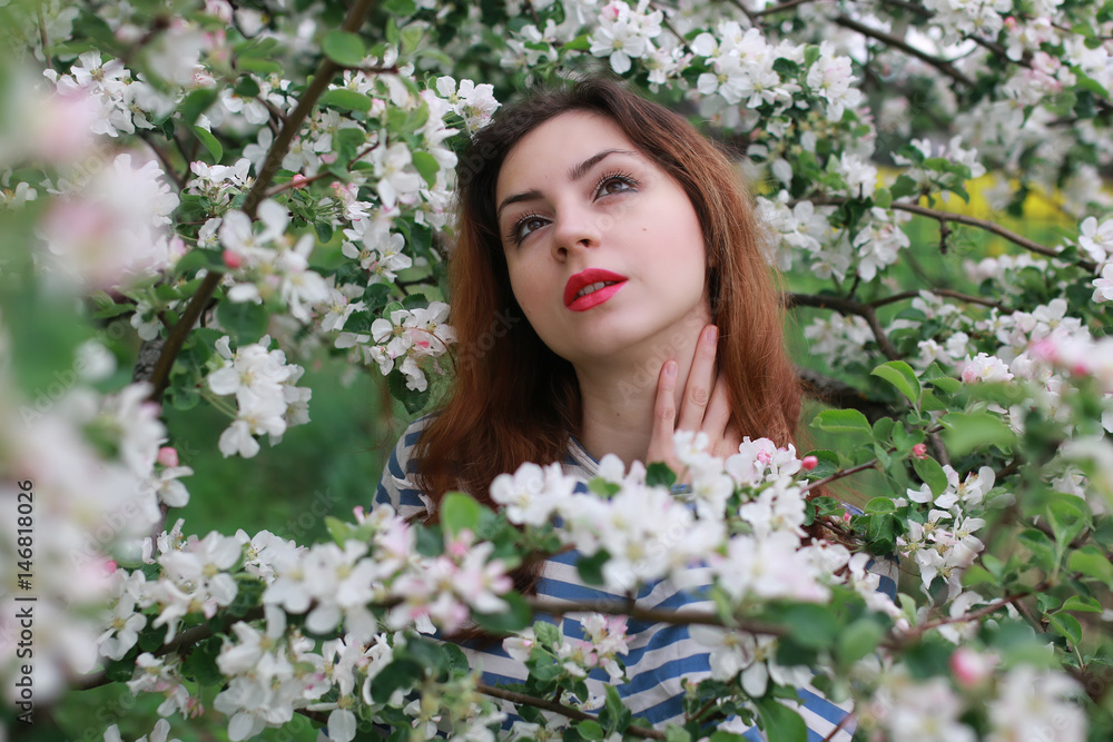 woman and flowers tree apple woman and flowers tree apple