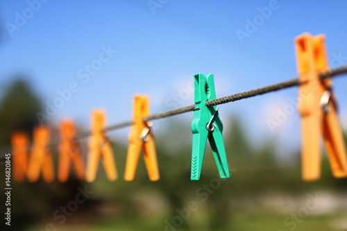 clothespin on the rope outdoor