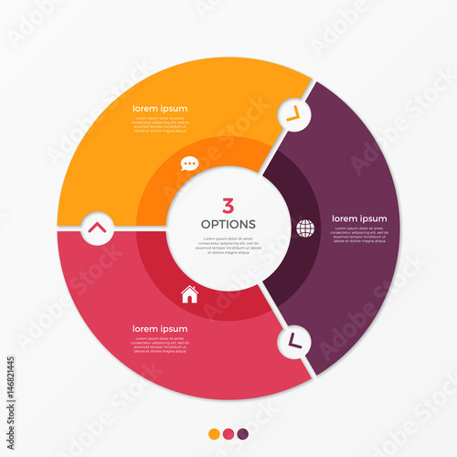 Circle chart infographic template with 3 options.