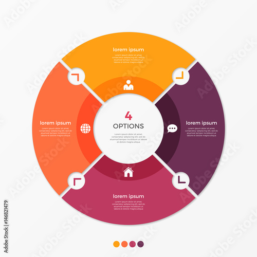 Circle chart infographic template with 4 options.