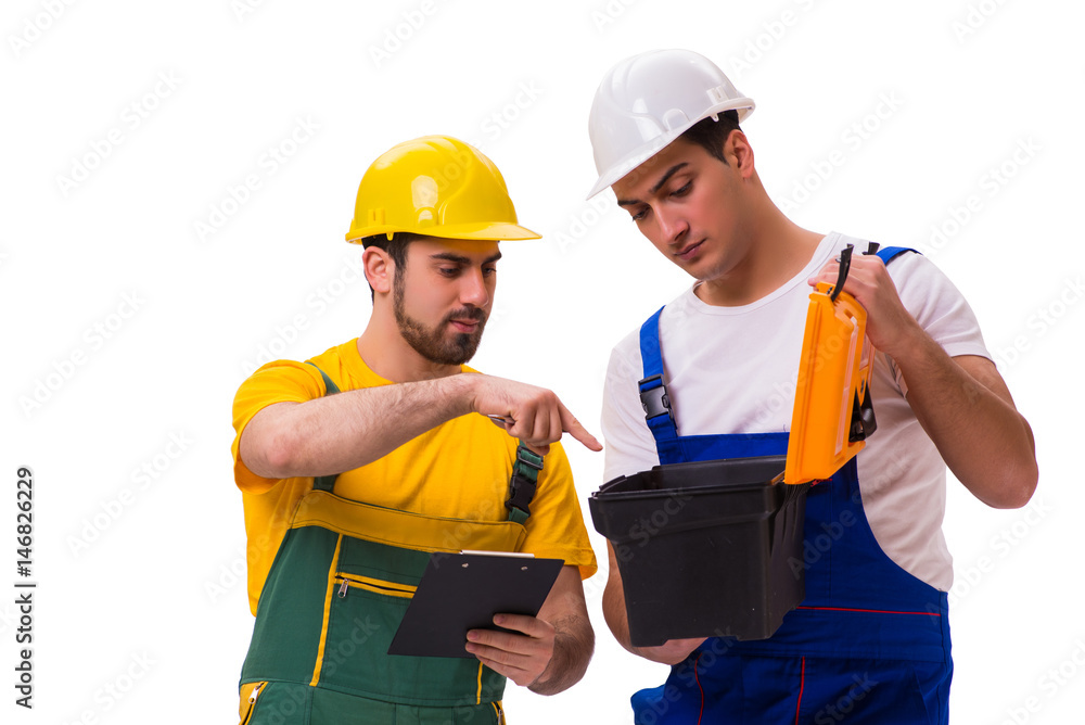 Two workers isolated on the white background Two workers isolated on the white background