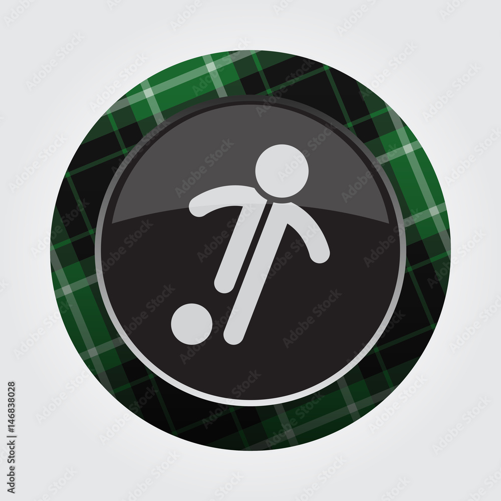 button with green, black tartan - football player button with green, black tartan - football player