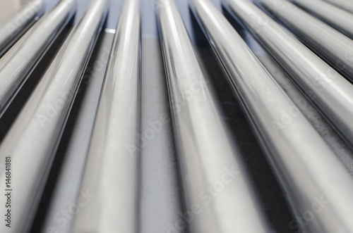 Fotografie Close up Factory Conveyor Belt, selective focus dof background