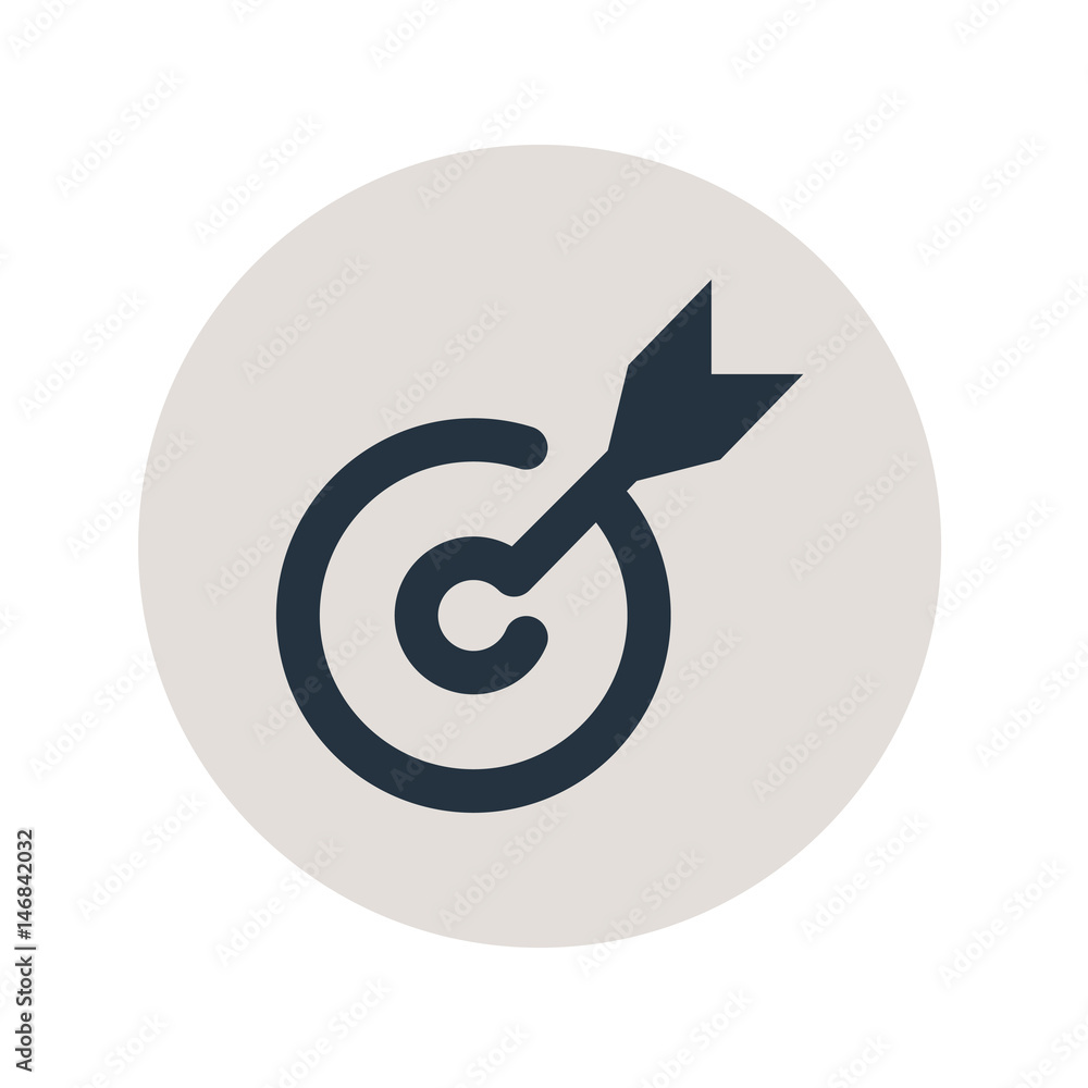 Icono plano flecha en diana en circulo gris Icono plano flecha en diana en circulo gris