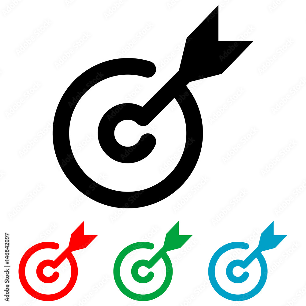Icono plano flecha en diana varios colores Icono plano flecha en diana varios colores