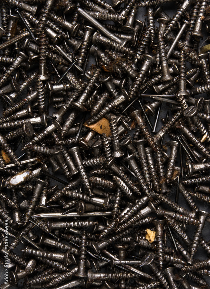 black oiled Bunch of screws