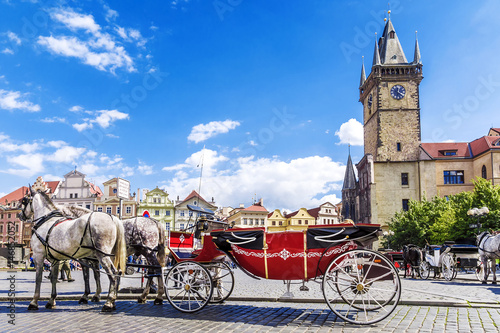 Horse-drawn carriage on the Old Town Square in Prague, the Czech Republic