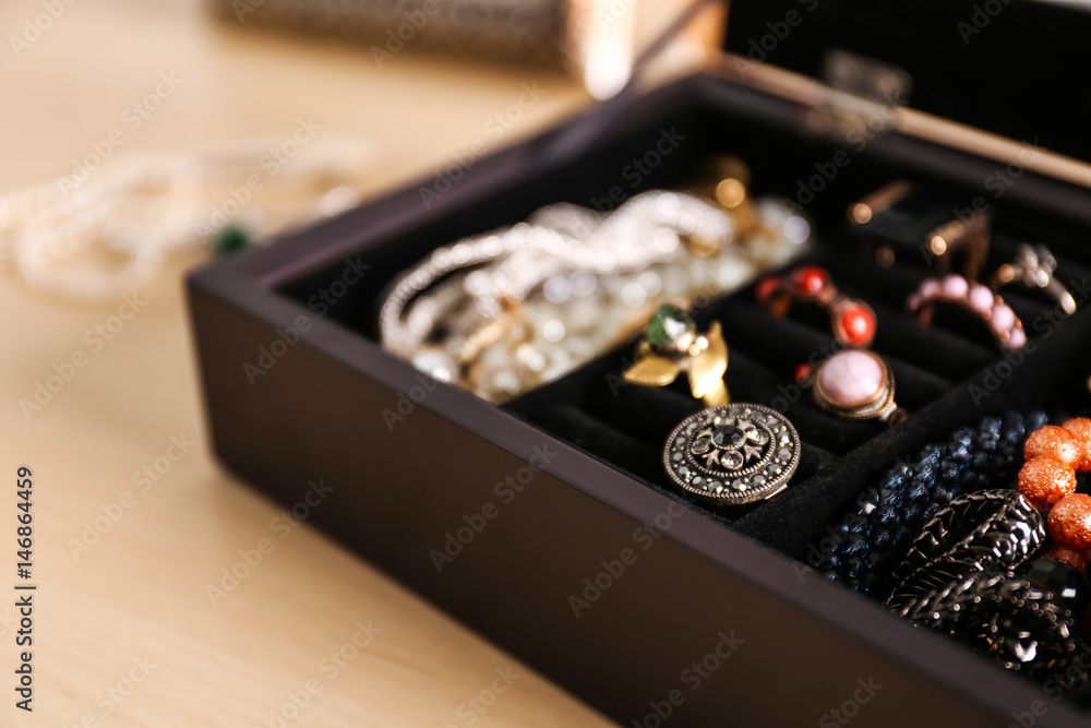 Jewelry accessories in box, closeup Jewelry accessories in box, closeup