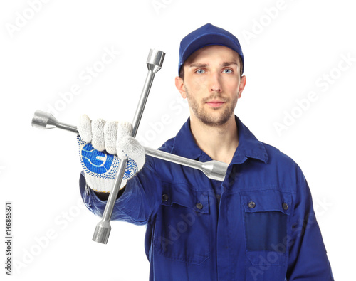 Handsome auto mechanic with...