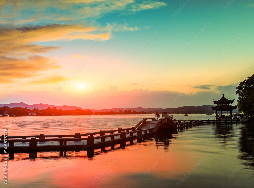 Beautiful hangzhou west lake sceney at sunset Beautiful hangzhou west lake sceney at sunset