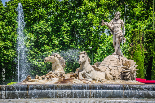 Fountain of Neptune (Fuente de Neptuno) one of the most famous landmark of Madrid, Spain