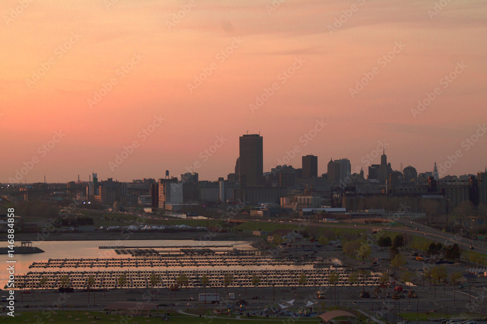 Buffalo NY Skyline at Sunset