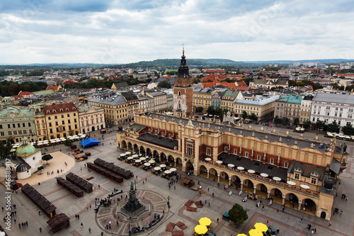 Krakow, Poland, main market square, top view.