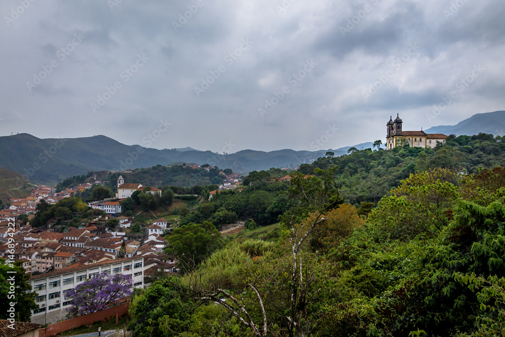 Aerial view of Ouro Preto City with Sao Francisco de Paula Church - Ouro Preto, Minas Gerais, Brazil