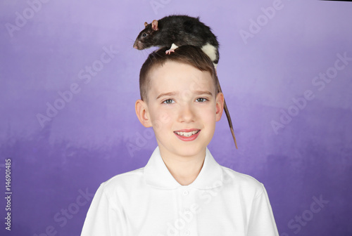 Cute boy with funny rat on ...