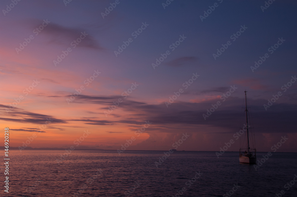 Sunset near the boat