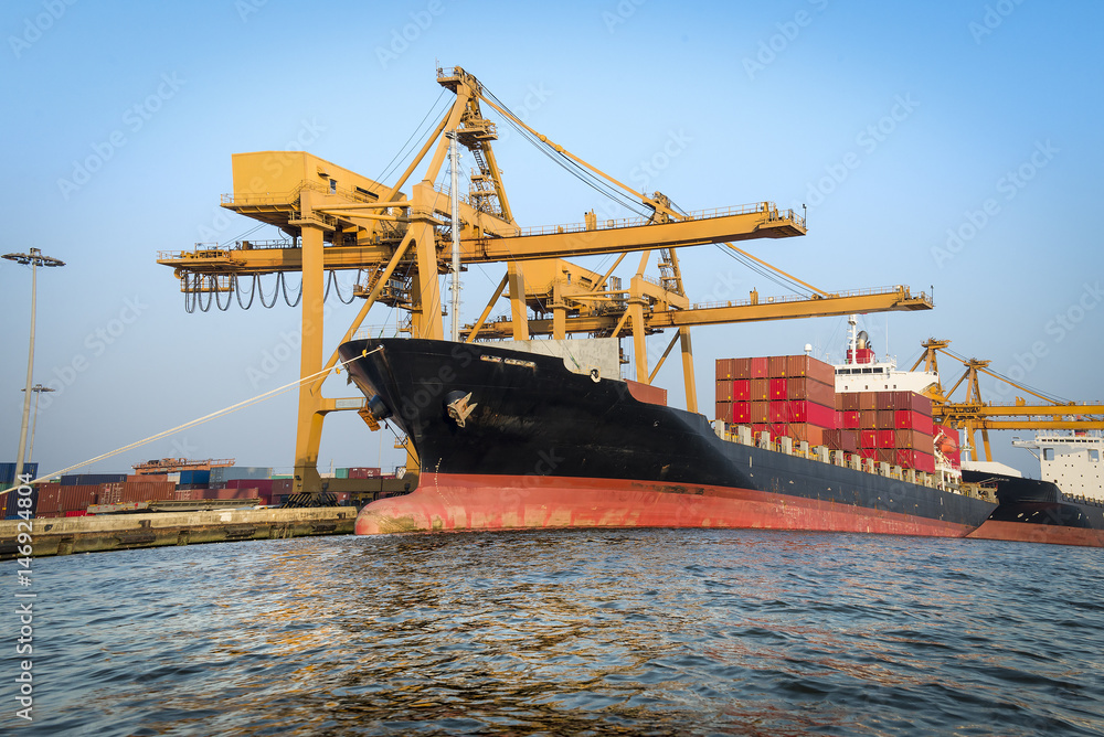 Container ship in port for import and export business.