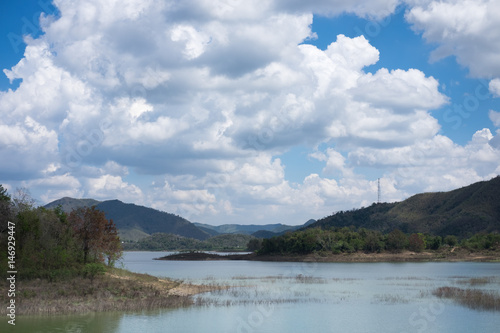 sky, cloud and ground front of lake Kaeng Krachan tourist area in Thailand. this image for landscape, tourist area and nature concept