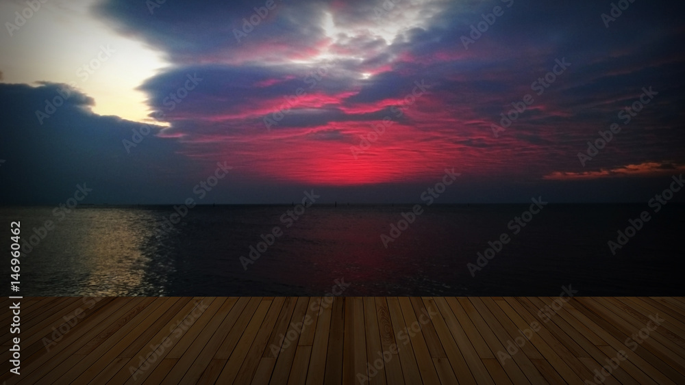 Wooden deck with twilight cloud