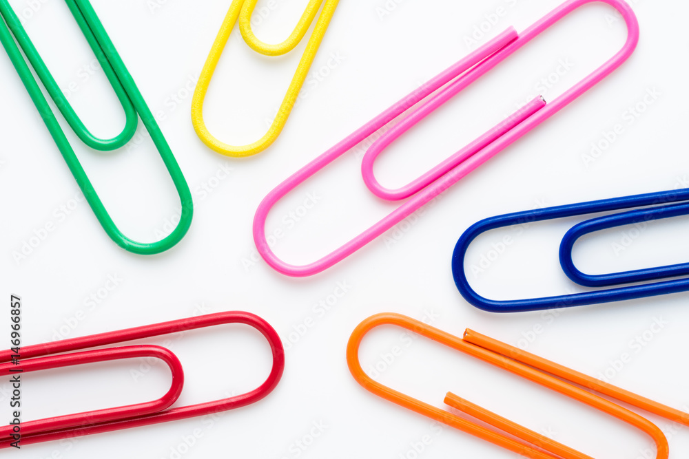 colorful paperclips isolated on white background colorful paperclips isolated on white background