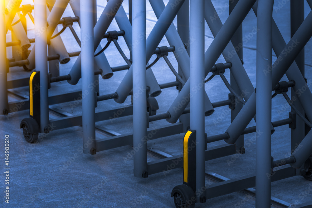 Steel Gate technology Retractable Fence, Building Parking area, Building Outdoor.