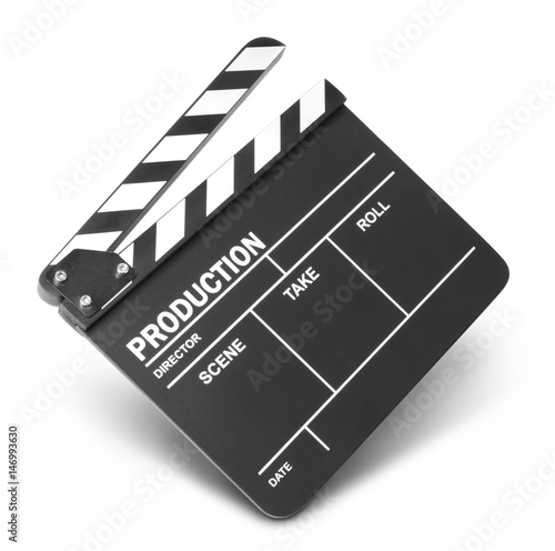 Movie clapper isolated on white background photo