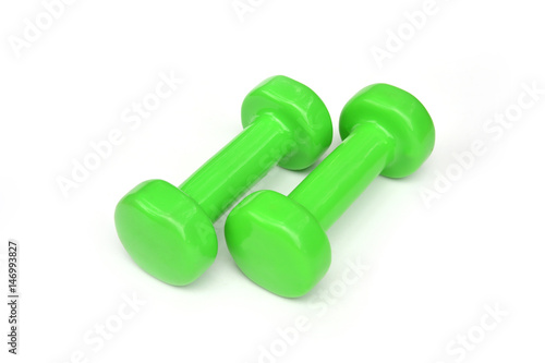 Two of green dumbbells Isolated on white background