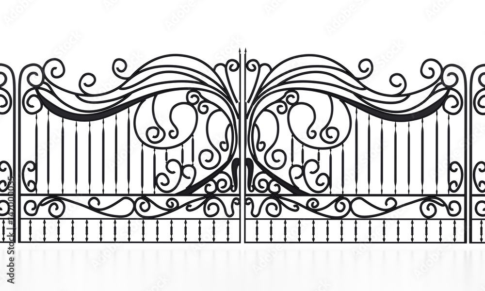 Wrought iron gate isolated on white background. 3D illustration Stock