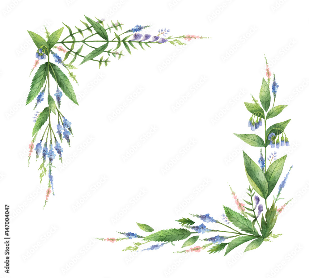 Watercolor hand painted rectangular wreaths with herbs and spices.